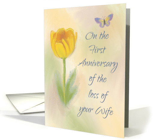 1st Anniversary of Loss of Wife Watercolor Flower with Butterfly card