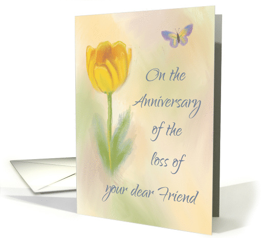 Anniversary of Loss of Friend Watercolor Flower with Butterfly card