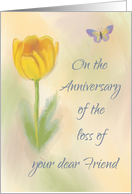 Anniversary of Loss of Friend Watercolor Flower with Butterfly card