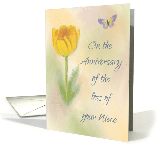 Anniversary of Loss of Niece Watercolor Flower with Butterfly card