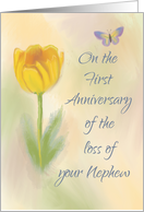 1st Anniversary of Loss of Nephew Watercolor Flower with Butterfly card