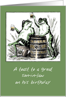 Son-in-Law Birthday Frogs Toasting with Beer card
