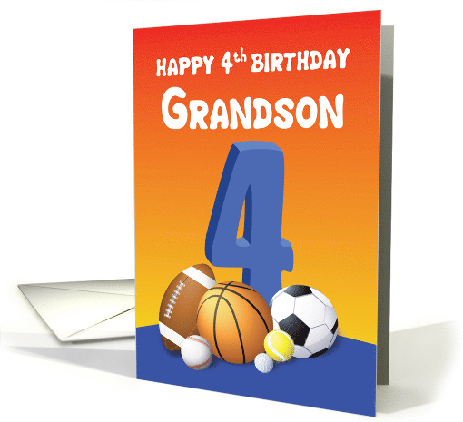 Grandson 4th Birthday Sports Balls card (1611676)