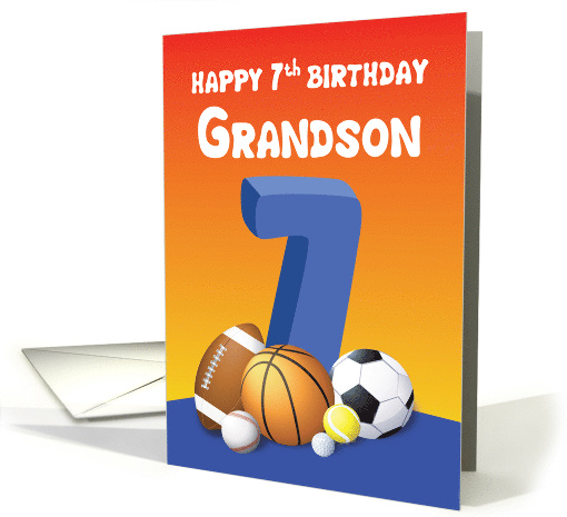 Grandson 7th Birthday Sports Balls card (1611684)