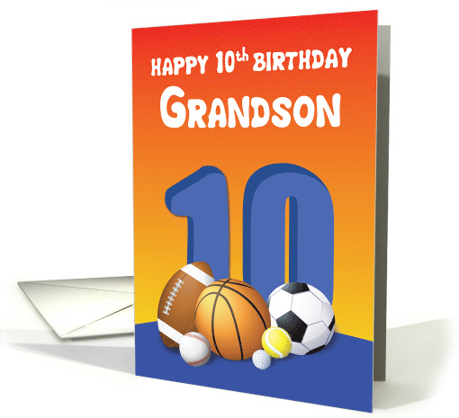 Grandson 10th Birthday Sports Balls card (1611688)