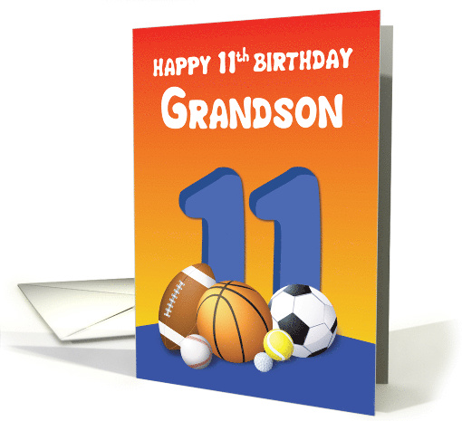 Grandson 11th Birthday Sports Balls card (1611690)