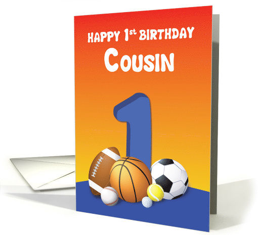 Cousin Boy 1st Birthday Sports Balls card (1612364)