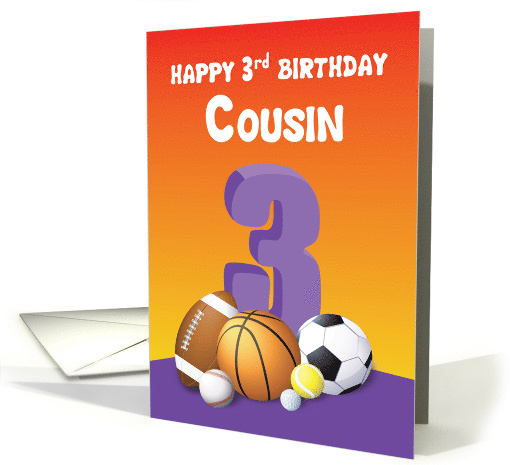 Cousin Girl 3rd Birthday Sports Balls card (1612422)