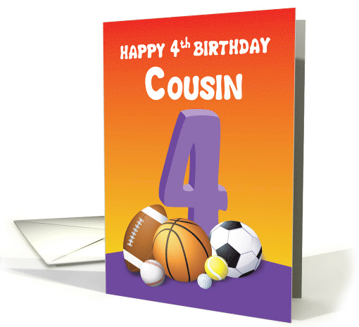 Cousin Girl 4th Birthday Sports Balls card (1612424)