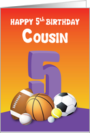 Cousin Girl 5th Birthday Sports Balls card