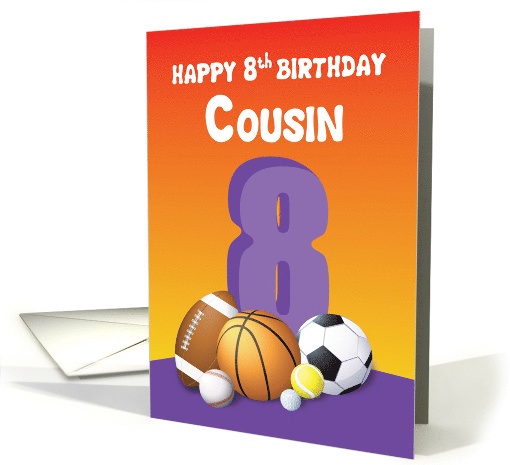 Cousin Girl 8th Birthday Sports Balls card (1612432)