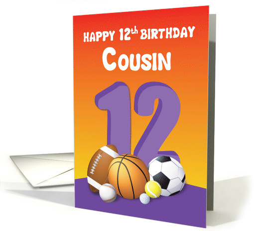 Cousin Girl 12th Birthday Sports Balls card (1612440)