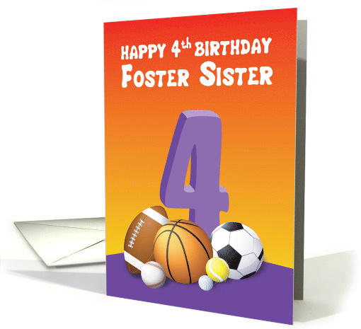 Foster Sister 4th Birthday Sports Balls card (1613008)