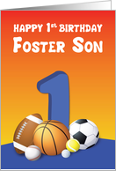 Foster Son 1st Birthday Sports Balls card