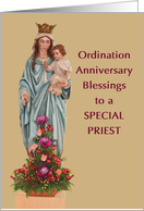 Priest Ordination Anniversary Blessings Mary Holding Jesus with Flower card