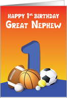 Great Nephew 1st Birthday Sports Balls card