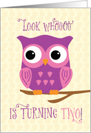 Daughter 2nd Birthday Owl Pink and Purple card