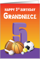 Grandniece 5th Birthday Sports Balls card