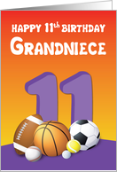 Grandniece 11th Birthday Sports Balls card