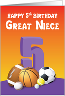 Great Niece 5th Birthday Sports Balls card