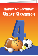 Great Grandson 4th Birthday Sports Balls card