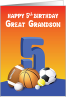 Great Grandson 5th Birthday Sports Balls card