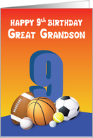 Great Grandson 9th Birthday Sports Balls card