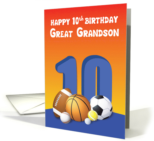 Great Grandson 10th Birthday Sports Balls card (1614550)