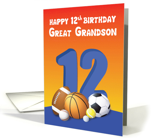 Great Grandson 12th Birthday Sports Balls card (1614578)