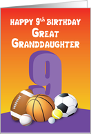 Great Granddaughter 9th Birthday Sports Balls card