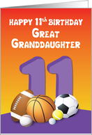 Great Granddaughter 11th Birthday Sports Balls card