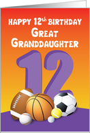 Great Granddaughter 12th Birthday Sports Balls card