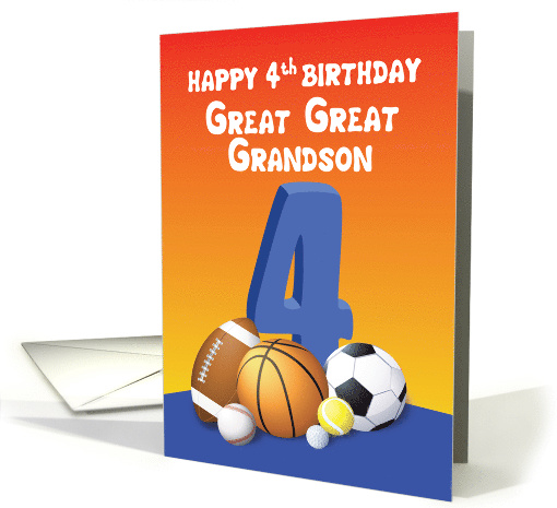 Great Great Grandson 4th Birthday Sports Balls card (1615130)