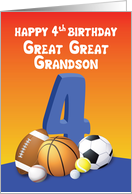 Great Great Grandson 4th Birthday Sports Balls card