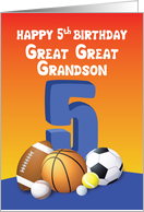 Great Great Grandson 5th Birthday Sports Balls card