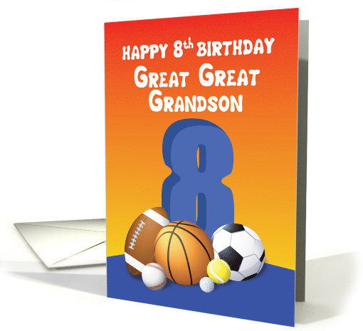 Great Great Grandson 8th Birthday Sports Balls card (1615138)