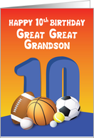 Great Great Grandson 10th Birthday Sports Balls card