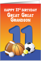 Great Great Grandson 11th Birthday Sports Balls card