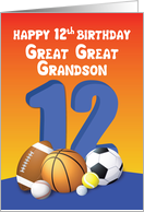 Great Great Grandson 12th Birthday Sports Balls card