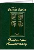 Bishop Anniversary of Ordination Green Leather Look card