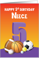 Niece 5th Birthday Sports Balls card