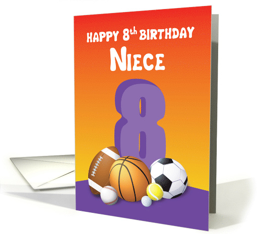 Niece 8th Birthday Sports Balls card (1616880)