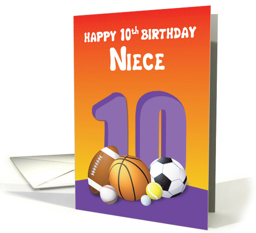 Niece 10th Birthday Sports Balls card (1616884)