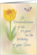 Sister 1st Year Birthday Remembrance Watercolor Flower Butterfly card