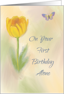 1st Birthday Alone Remembrance Watercolor Flower Butterfly card