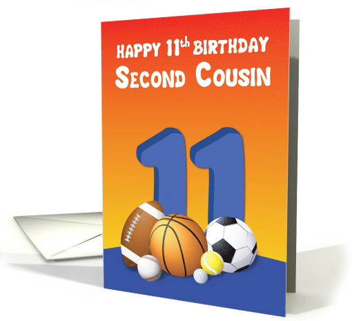 Second Cousin Boy 11th Birthday Sports Balls card (1617718)