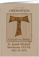 Priest Ordination Customizable Name Date Tau Cross on Wood card