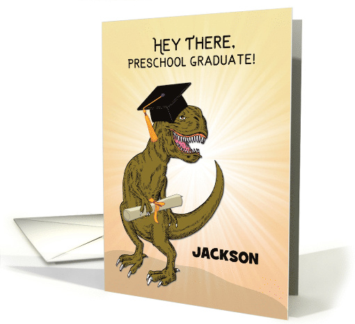 Custom Name Preschool Pre-K Graduation T-Rex Dinosaur card (1618428)