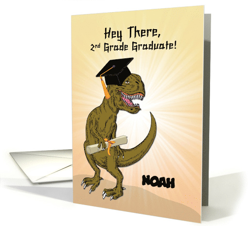 Customizable Name 2nd Grade Graduation T-Rex Dinosaur card (1618436)