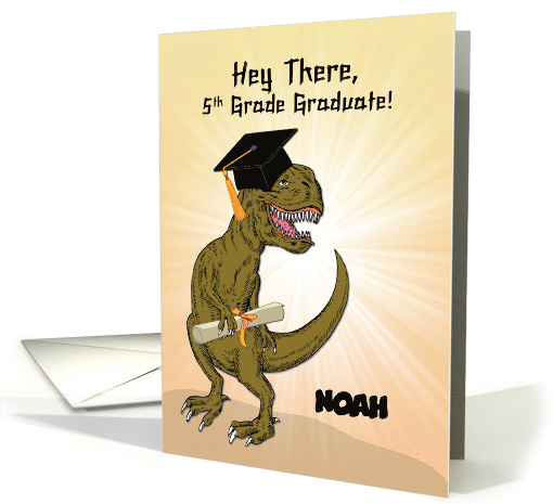 Customizable Name 5th Grade Graduation T-Rex Dinosaur card (1618448)